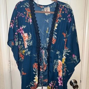 Floral Kimono Blouse - Blue
